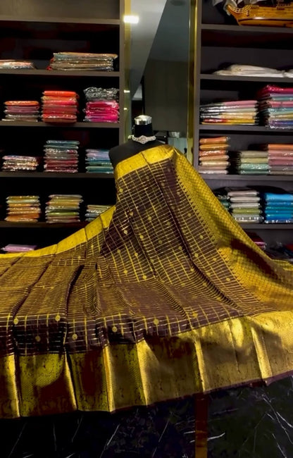 Elegant Chocolate Brown Kanjivaram Soft Silk Saree