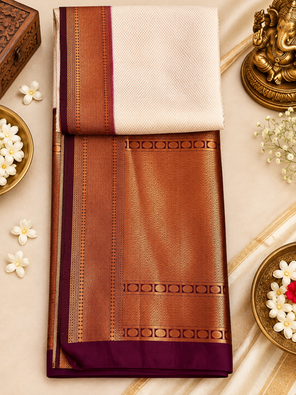 Elegant Cream & Maroon Soft Banarasi Silk Festive Saree