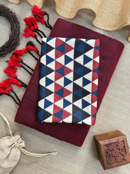 AWSOME - MAROON HANDLOOM COTTON SAREE WITH PRINTED BLOUSE