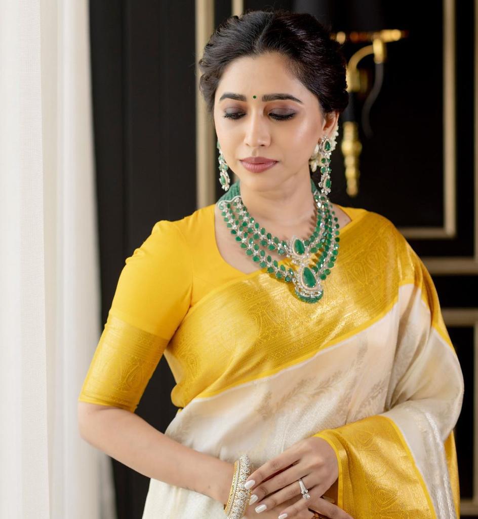 Traditional Soft Banarasi Silk Saree with Rich Golden Yellow Zari Pallu