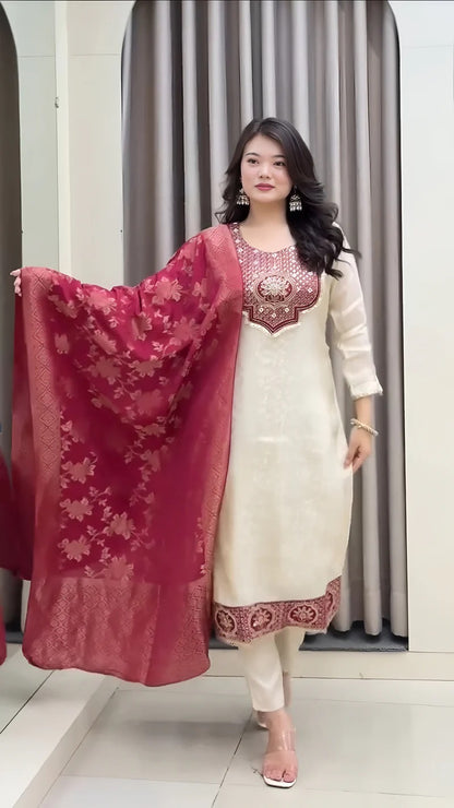 VERY ELEGANT PURE BANARASI SILK ZARI WEAVING SUIT SET