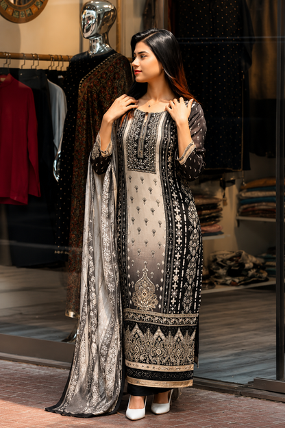 Premium Designer Black Soft Muslin Printed Salwar Suit Set