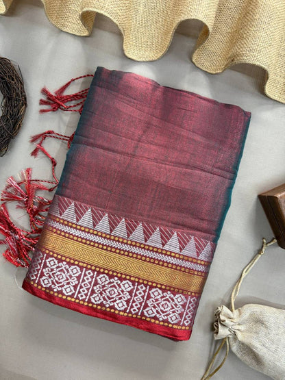 Artisan’s Touch: Dualtone Rama Handloom Tissue Cotton Saree