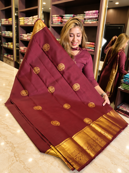 Beautiful Maroon Soft Banarasi Silk Saree with Traditional Floral Medallions