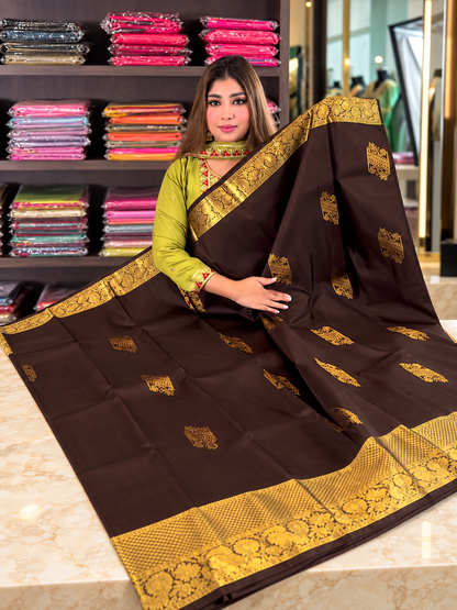 Very Attractive Brown Soft Banarasi Silk Saree with Designer Blouse Piece