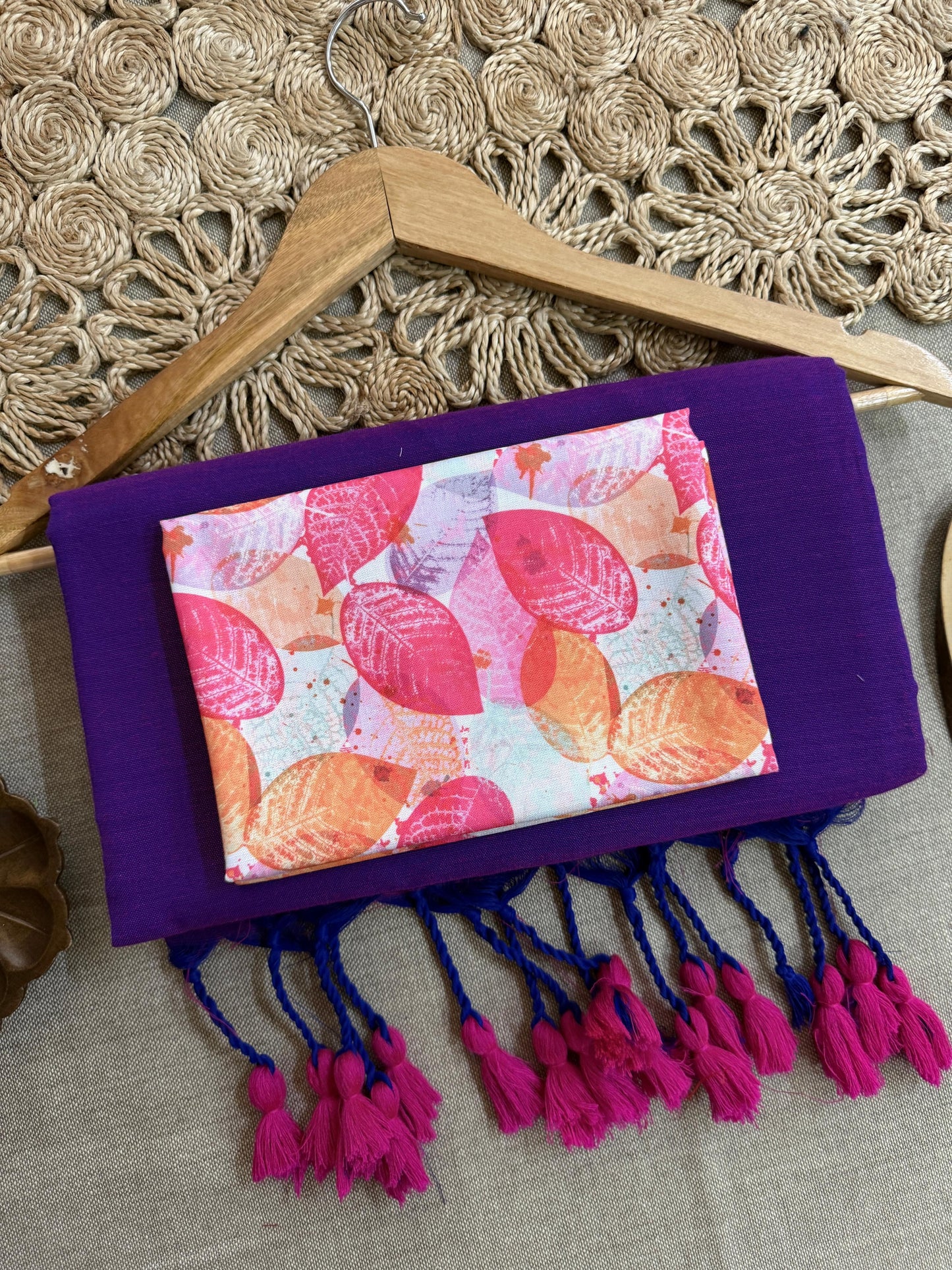 Dharma Exclusive - Lavender Handloom Cotton Saree With Traditional Printed Blouse