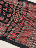 Adorning Black Gajji Silk Saree with Traditional Ajrakh Print