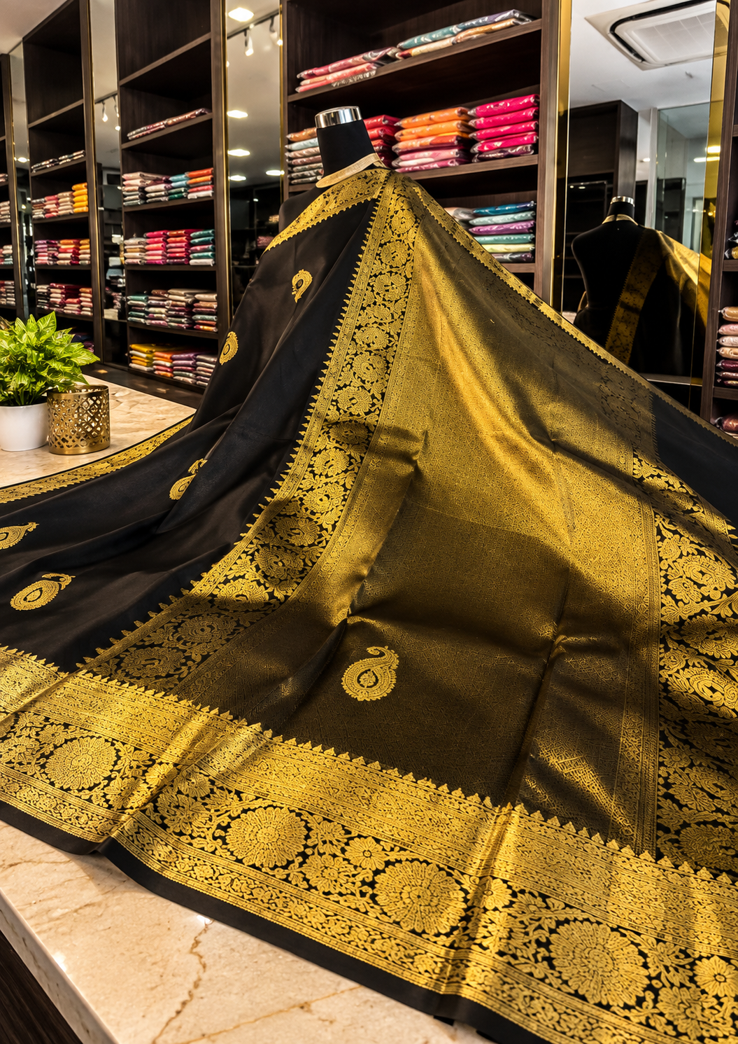 Elegant Coffee Brown Gold Zari Soft Banarasi Silk Saree With Glowing Blouse Piece