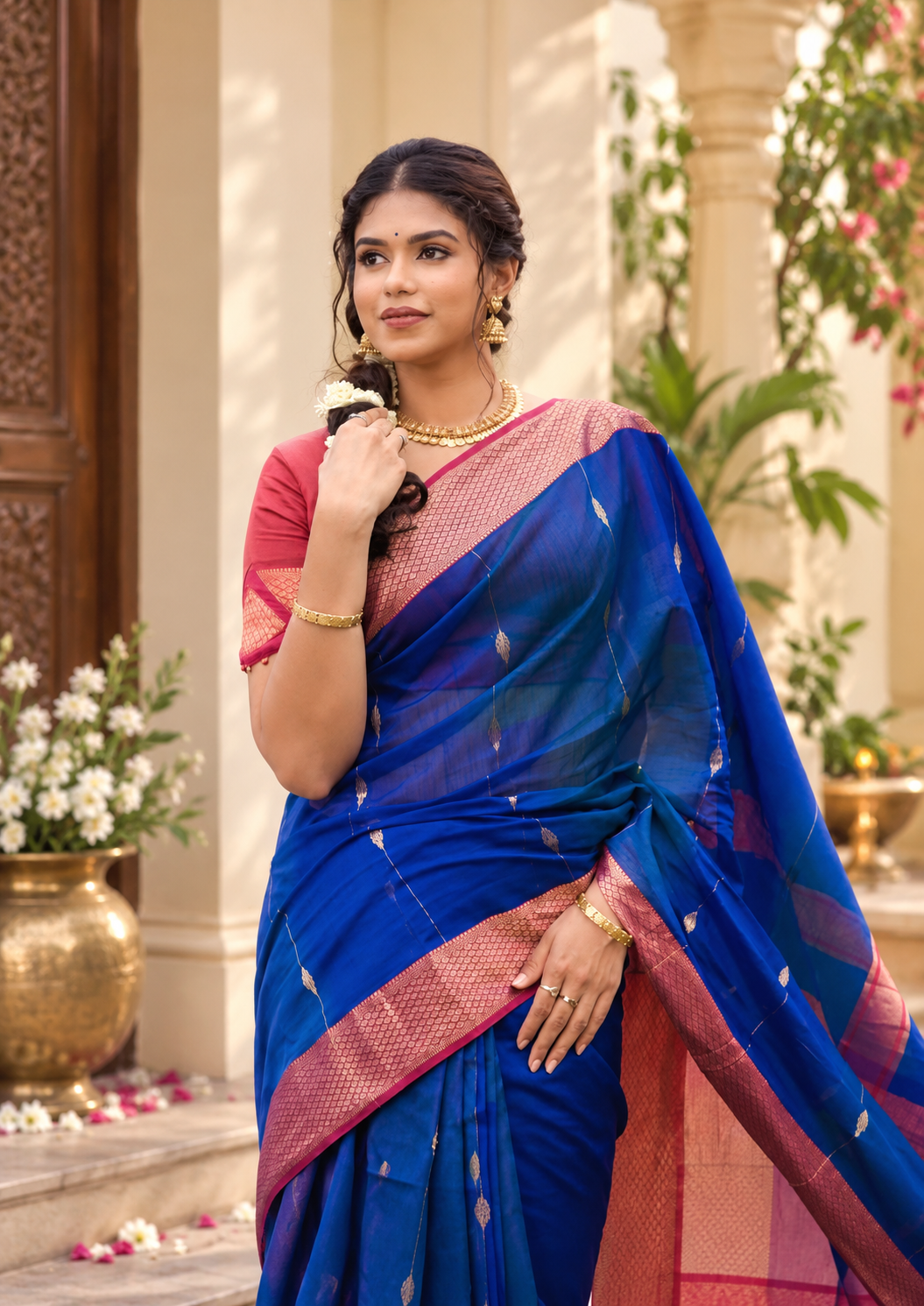 Royal Blue Handwoven Soft Cotton Silk Saree