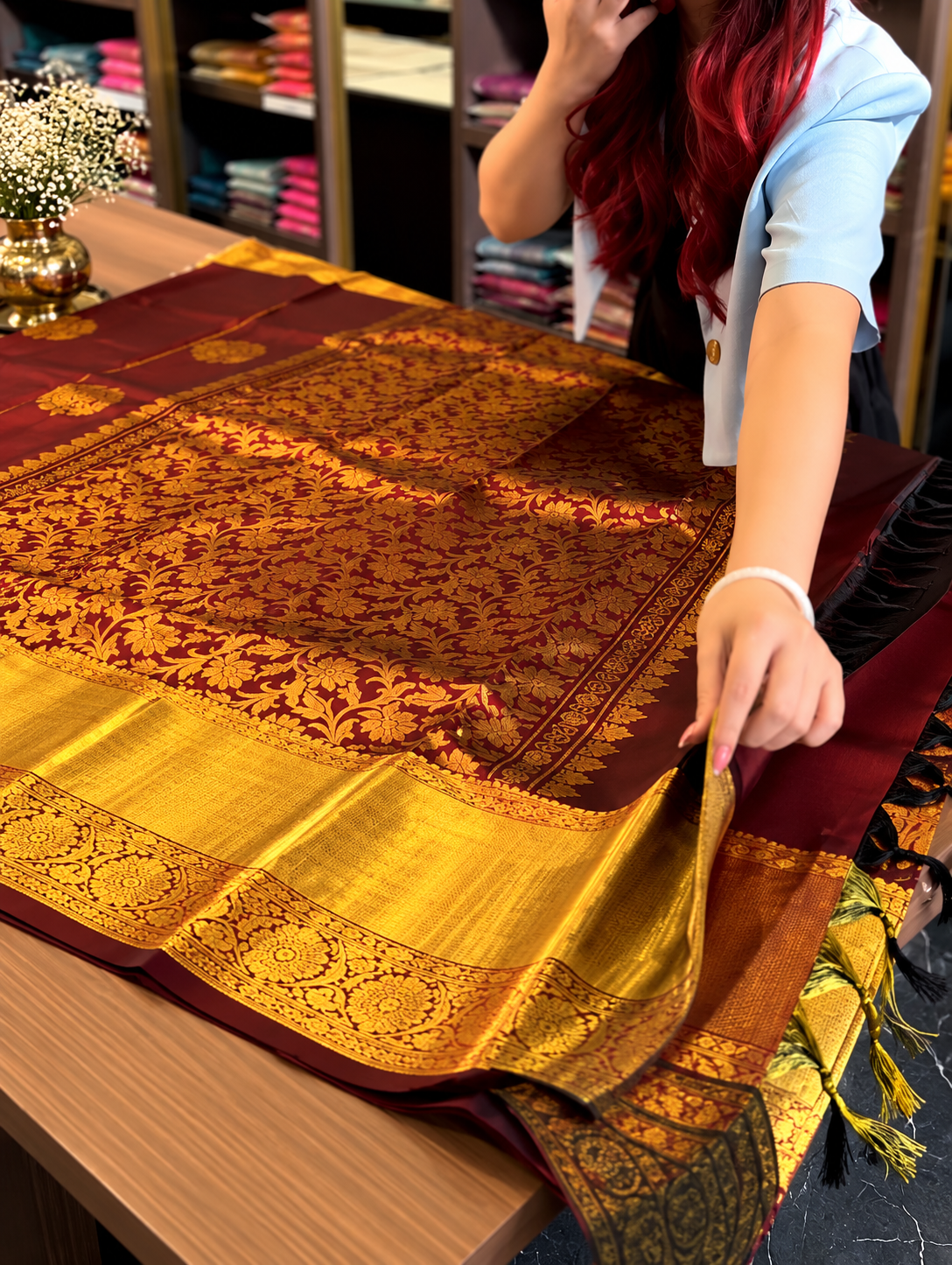 Very Beautiful Maroon Soft Banarasi Silk Saree with Traditional Blouse Piece