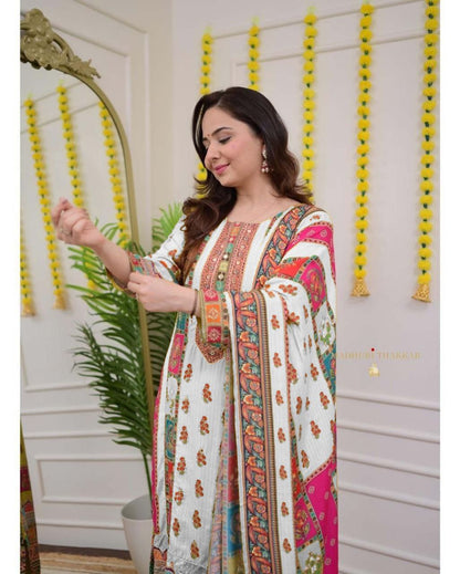 Elegant Multi-Color Chanderi Cotton Suit Set with Dupatta