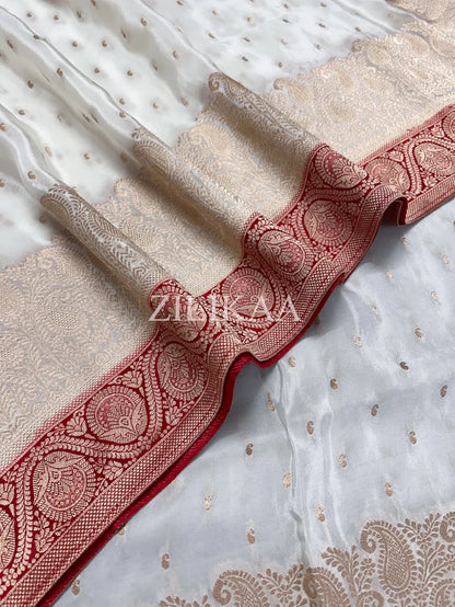 Admirable Off White Soft Silk Saree With Gossamer Blouse Piece