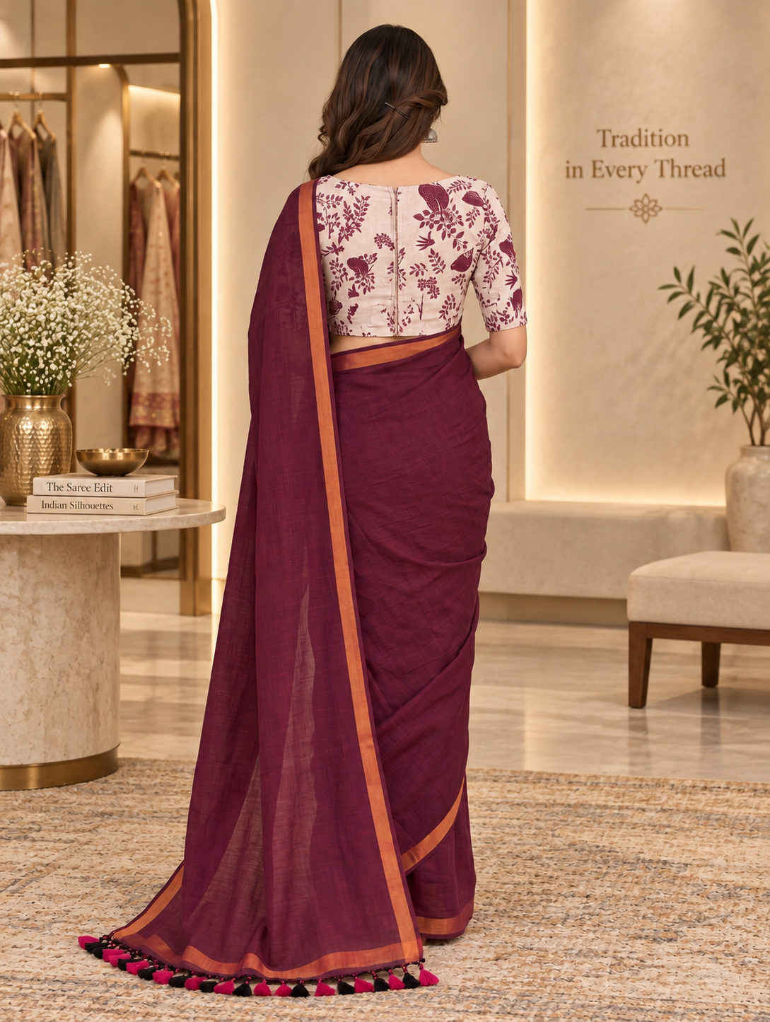 Very Beautiful Maroon Handloom Cotton Saree With Jari Border