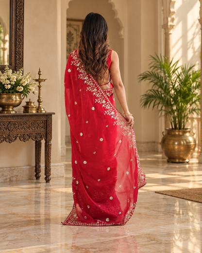 Premium Festive Red Heavy Fendy Silk Saree
