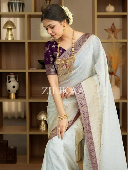 Girlish Beige Soft Silk Saree With Outstanding Blouse Piece