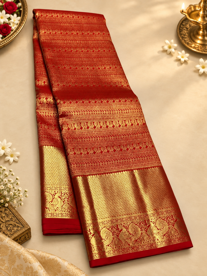 Festive Red Soft Banarasi Silk Saree With Smart Blouse Piece