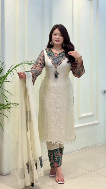 VERY GORGEOUS PURE BANARASI SILK ZARI WEAVING SUIT SET