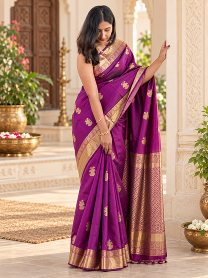 Royal Purple Kanjivaram Style Festive Silk Saree