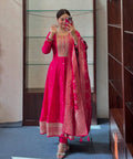 MOST PLEASING BANANA SILK ANARKALI STYLE SUIT SET