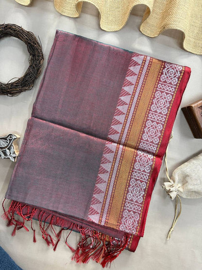 Artisan’s Touch: Dualtone Rama Handloom Tissue Cotton Saree
