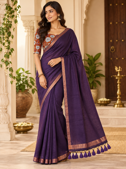 Royal Deep Purple Handloom Cotton Saree