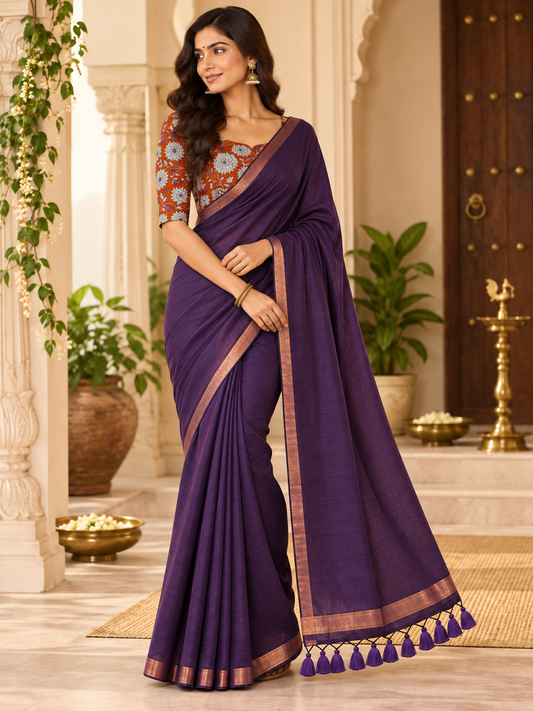 Royal Deep Purple Handloom Cotton Saree