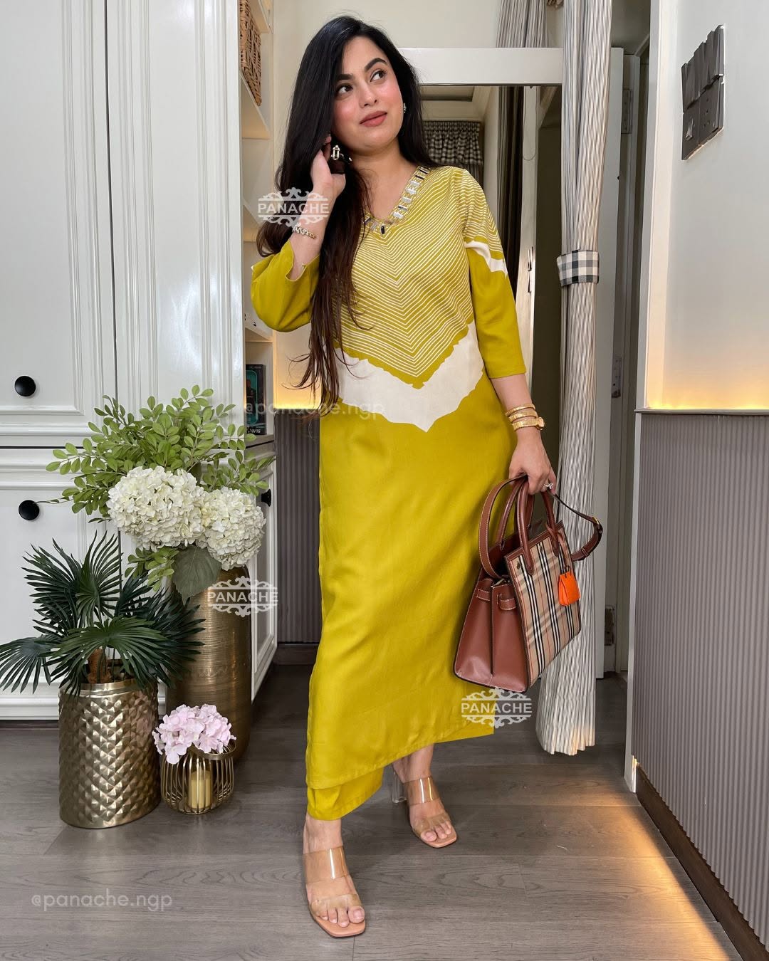 Mustard Cotton Yellow V-Neck Printed Kurta Pant Set for Women