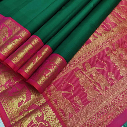 Attractive Green Soft Silk Kanjivaram Style Saree with Beautiful Blouse Piece