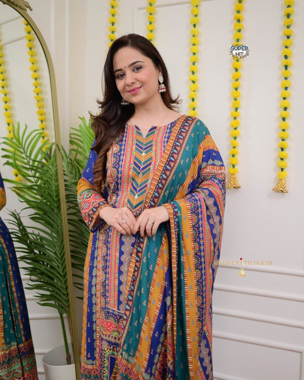 Premium Royal Multi-Color Muslin Printed Suit Set with Dupatta