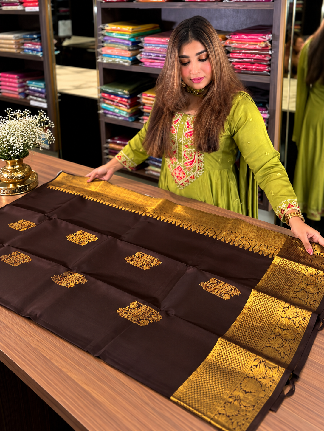 Very Attractive Brown Soft Banarasi Silk Saree with Designer Blouse Piece