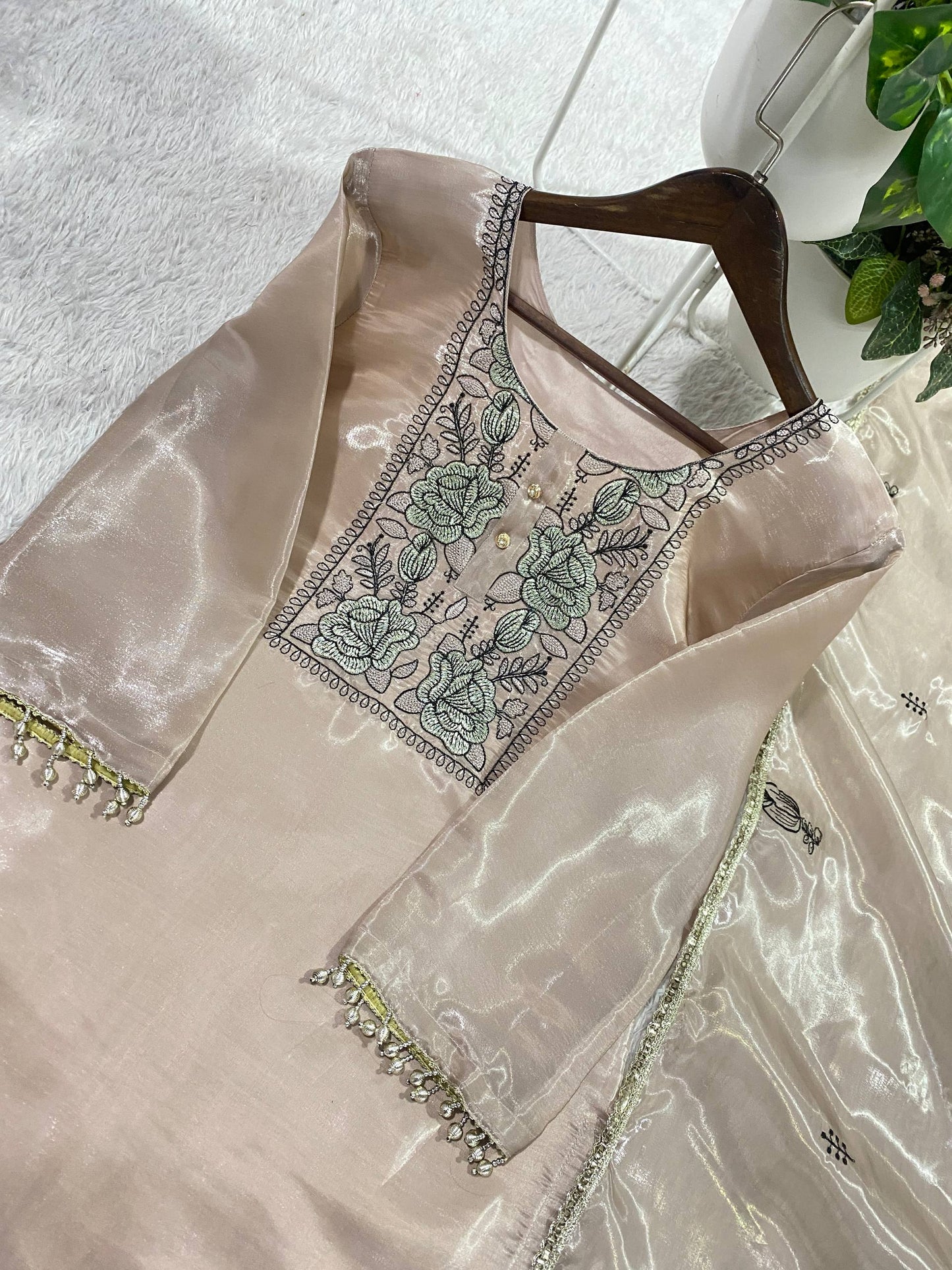 New Designer Jimmy Choo Silk Embroidered Suit Set with Dupatta
