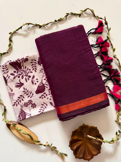 Very Beautiful Maroon Handloom Cotton Saree With Jari Border