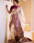 Beautiful Beige Soft Banarasi Silk Saree With Adorable Blouse Piece