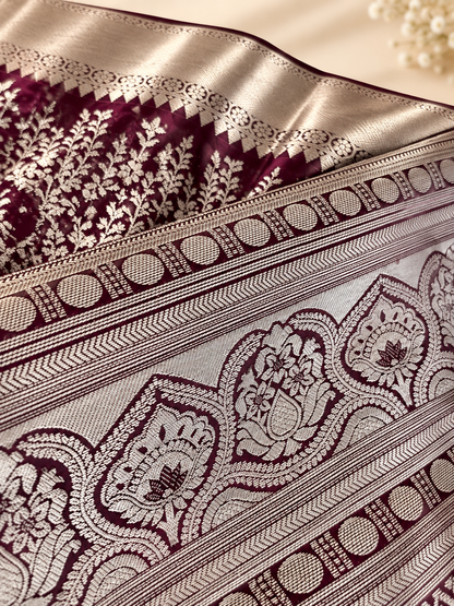 Festive Wine Soft Banarasi Silk Saree with Elegant Blouse Piece