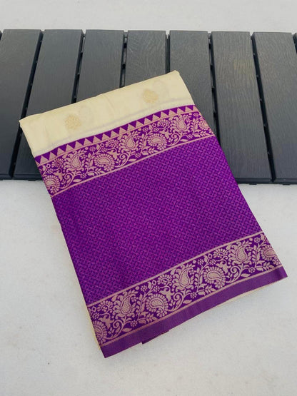 Traditional Cream Kanjivaram Festive Soft Silk Saree