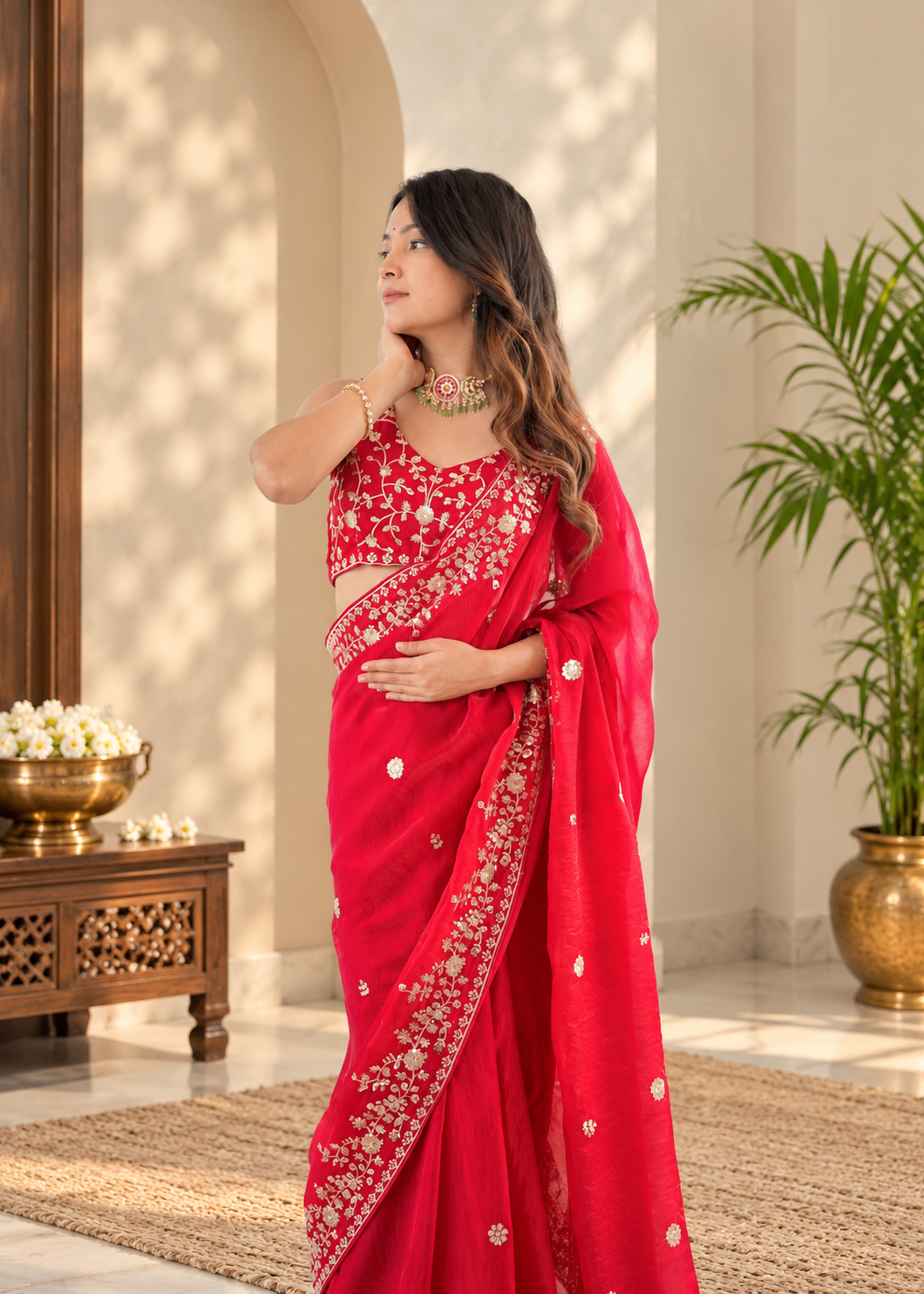 Premium Festive Red Heavy Fendy Silk Saree