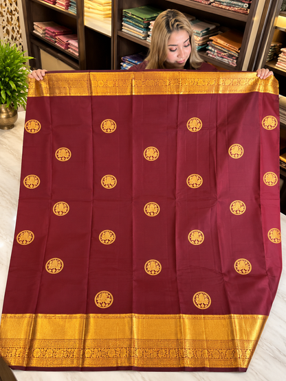 Beautiful Maroon Soft Banarasi Silk Saree with Traditional Floral Medallions