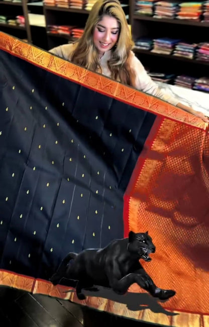 Traditional Black Kanjivaram Style Silk Festive Saree
