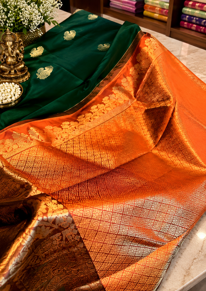 Attractive Dark Green Soft Banarasi Silk Saree with Lovely Blouse Piece