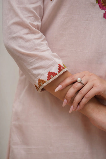 Premium Blush Pink PV Mul Embroidered Suit Set with Dupatta