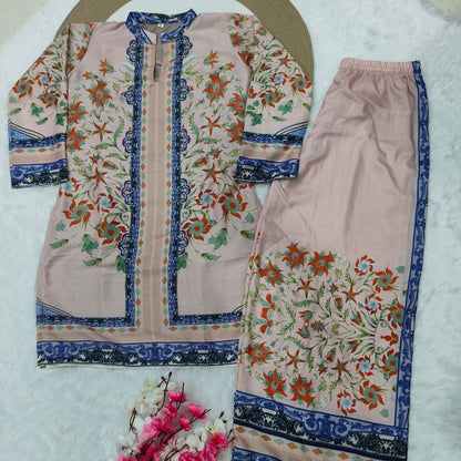 Very Beautiful Lavender Pastel Soft Muslin Printed Co-Ord Set