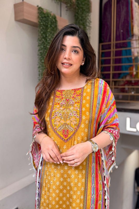New Designer Pure Banana Silk Kaftan Set with Pants