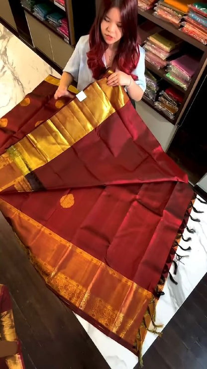 Very Beautiful Maroon Soft Banarasi Silk Saree with Traditional Blouse Piece