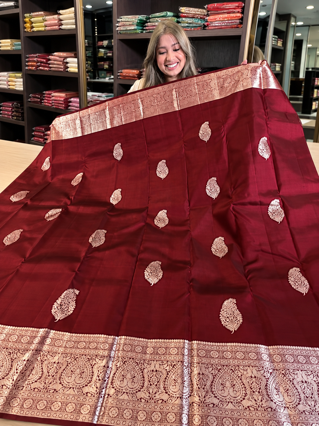 Premium Wine Soft Banarasi Silk Saree with Antique Gold Zari