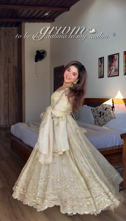 New Designer Crunchy Silk Embroidery Anarkali Suit Set