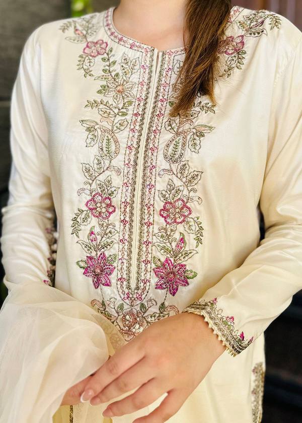 Elegant French Crepe Embroidered Suit Set with Dupatta
