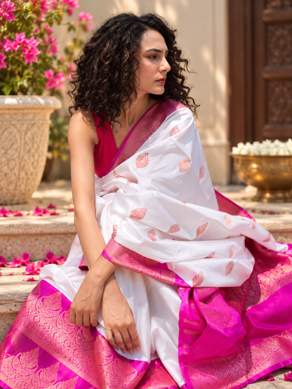 Traditional White Kanjivaram Soft Silk Festive Saree