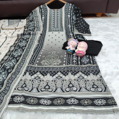 Premium Designer Black Soft Muslin Printed Salwar Suit Set