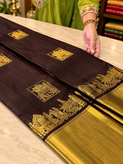 Elegant Brown Soft Banarasi Silk Saree with Snappy Blouse Piece