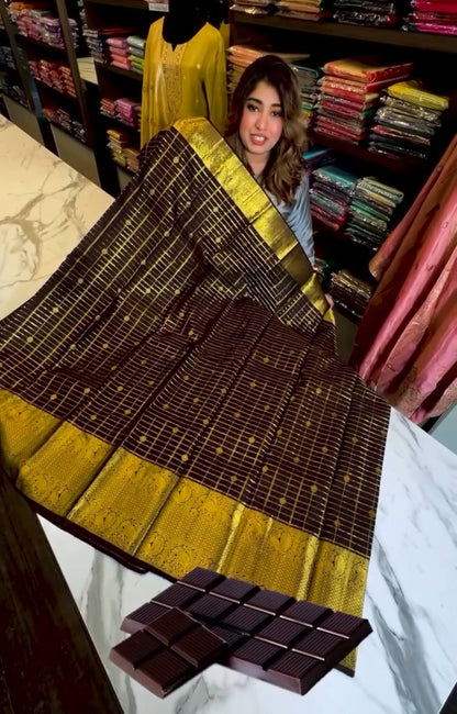 Elegant Chocolate Brown Kanjivaram Soft Silk Saree